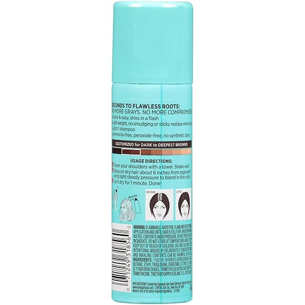 L’OREAL PARIS ROOT COVER UP TEMPORARY GRAY CONCEALER SPRAY, HAIR COLOR SPRAY WITH FILLING & THICKENING COVERAGE, DARK BROWN, PACKAGING MAY VARY