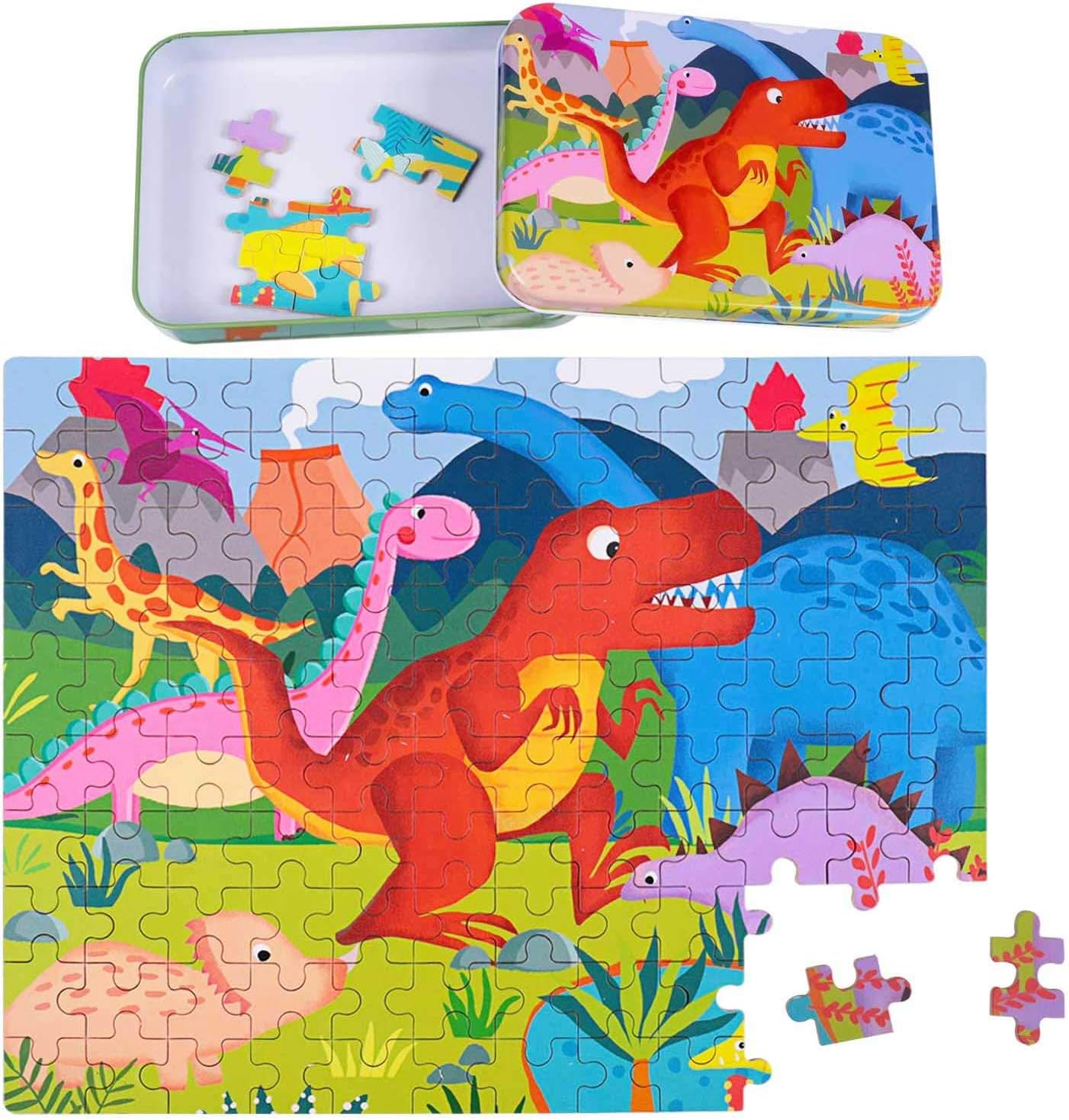 Rolimate Rompecabezas de Madera para niños,Rompecabezas de Dinosaurios con Caja de Rompecabezas de Metal, Aprendizaje Educativo Montessori Toys Mejor Regalo 3 4 5+ años Niños y niñas [120 Piezas]: Amazon.es: Juguetes y juegos