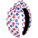 ARATLENCH 4 th of July Headband for Women American Flag Knottted Headband Red White Blue Crystal Star Patriotic Party Favor