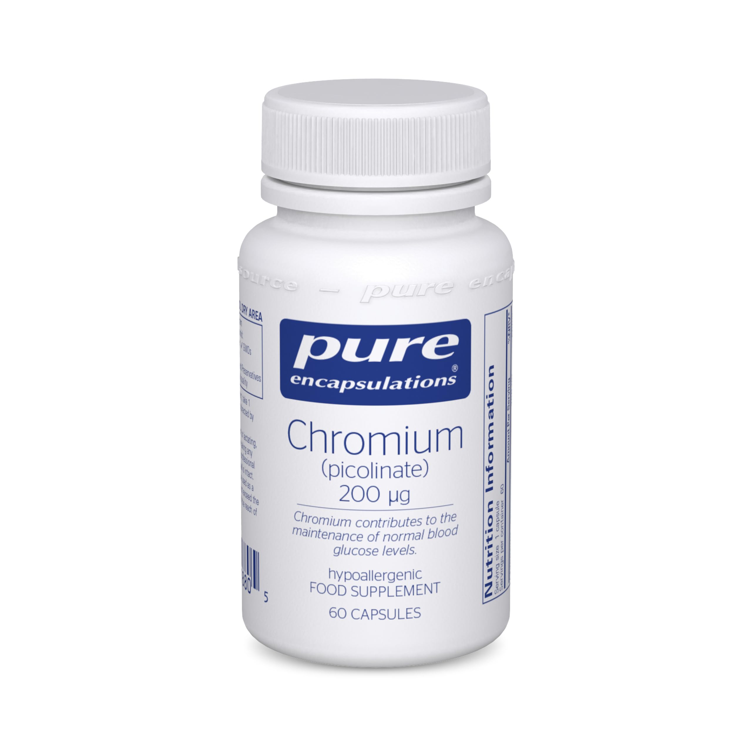 Pure Encapsulations Chromium Picolinate 200 mcg - Hypoallergenic Weight Maintenance Supplement - 60 Capsules