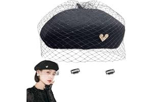 huablo French Berets Hat with Veil Premium Cashmere Beret Elegant Church Wool Hat for Women Solid Artist Hat