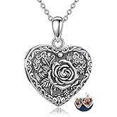 TIGER RIDER Rose Heart 925 Sterling Silver Locket Necklace Flower Pendant that Hold Picture Jewelry Gift for Women Birthday Christmas