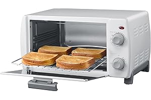 Dominion 4 Slice Small Toaster Oven Countertop, Retro Compact Design, Multi-Function with 30-Minute Timer, Bake, Broil, Toast