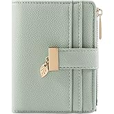 Pomelo Best Small Wallet Women RFID Blocking Bifold Soft Leather Card Holder with ID Window Zipper Coin Pocket Wallets for Women Green