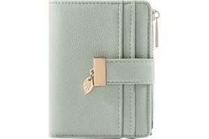 Pomelo Best Small Wallet Women RFID Blocking Bifold Soft Leather Card Holder with ID Window Zipper Coin Pocket Wallets for Women Green