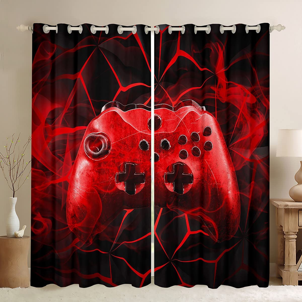 Loussiesd Boys Games Curtains for Bedroom Living Room Gamer Video Game Gamepad Window Curtain Kids Teens Gamer Windows Drapes Gaming Game Controller Red Window Treatment,W46*L54 inch — image 1