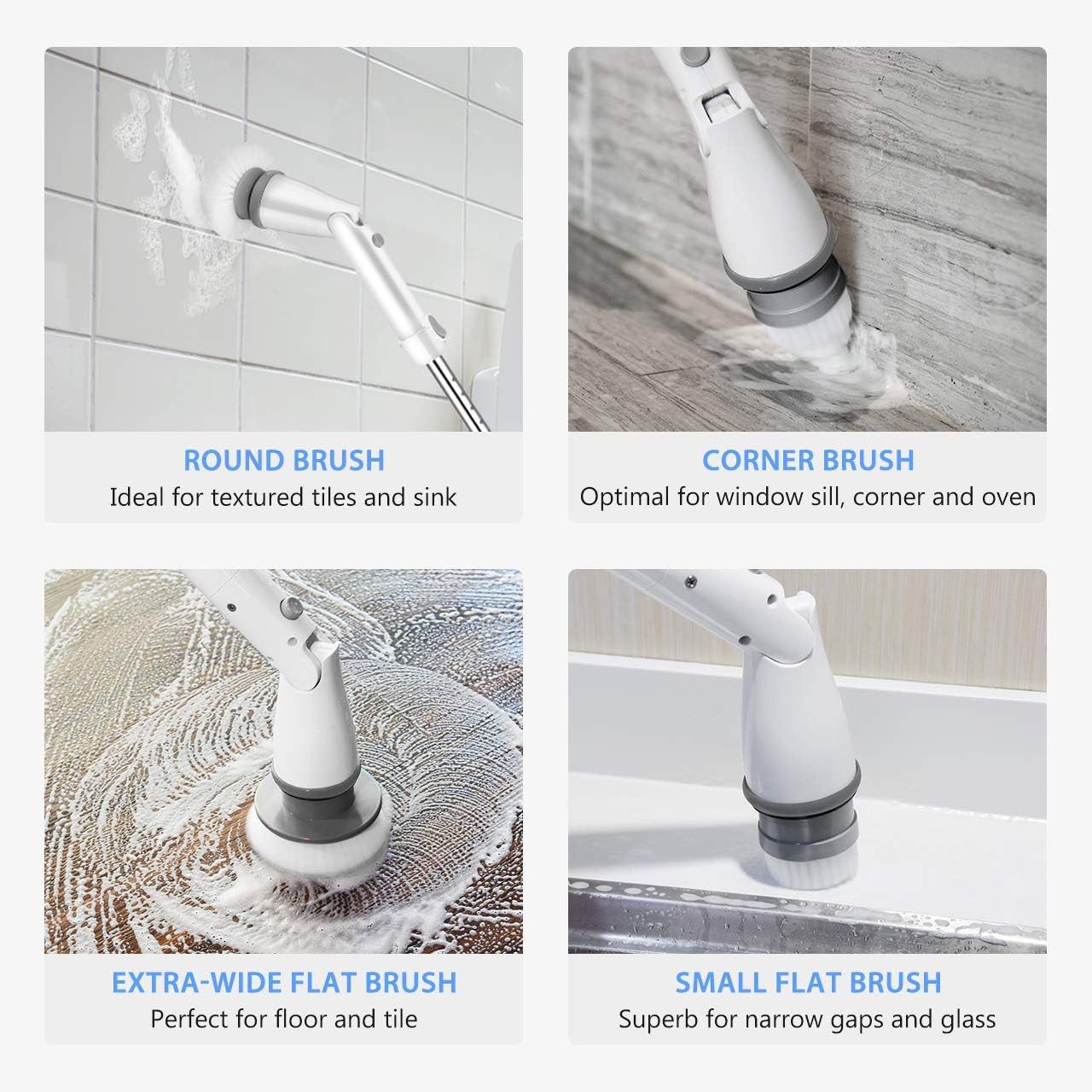 Homitt Electric Spin Scrubber with Rechargeable Battery, 360 Power Tile Scrubber with 4 Multi-Purpose Replaceable Shower Scrubber Brush Heads, 1 Extension Arm for Bathroom, Tub, Floor: Home & Kitchen