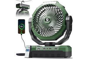 FRIZCOL 3-in-1 Camping Fan - Portable Fans Rechargeable - 36000mAh Battery Powered Fan(210Hrs) with Light & Remote for Indoor, Outdoor, Tent, Travel, BBQ, Fishing, Jobsite - Green