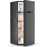 COWSAR 4.51 Cu.Ft Mini Fridge With Freezer for Bedroom, Black | 2 Removable Shelves, 3 Adjustable Thermostat, Reversible Door, Energy Saving, 2-Door Compact Dorm Refrigerator for Office