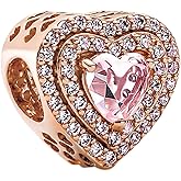 H.ZHENYUE Rose Gold Heart Charms for Bracelets 925 Sterling Silver Dangle Pendants Beads Jewelry for Women