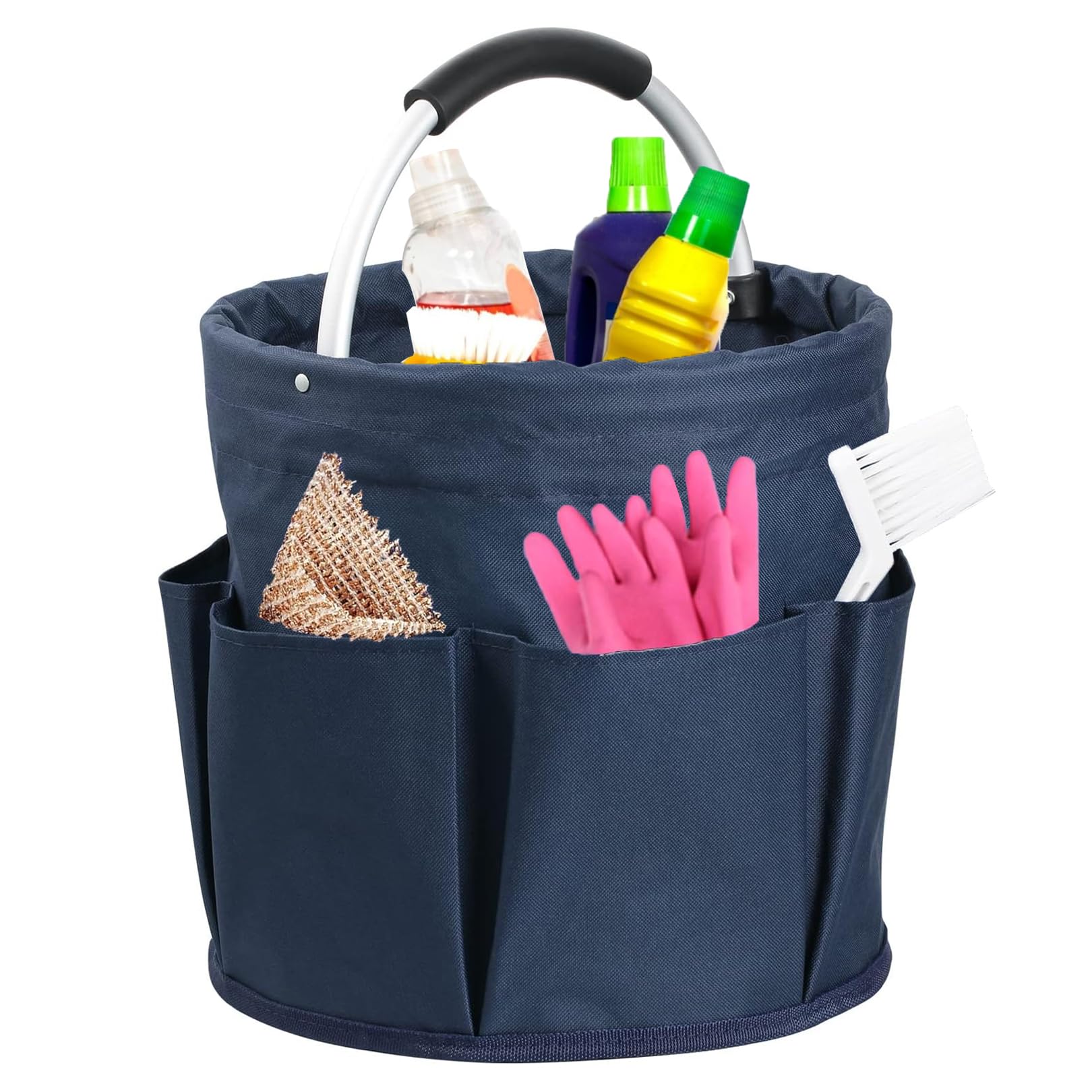 Cleaning Organiser Caddy, Collapsible Storage Basket For Toiletries, Storage Box for Cleaning Utensils, Multi pocket Craft Caddy Organizer, for Indoor and Outdoor, Organisation 11x11in (Blue)