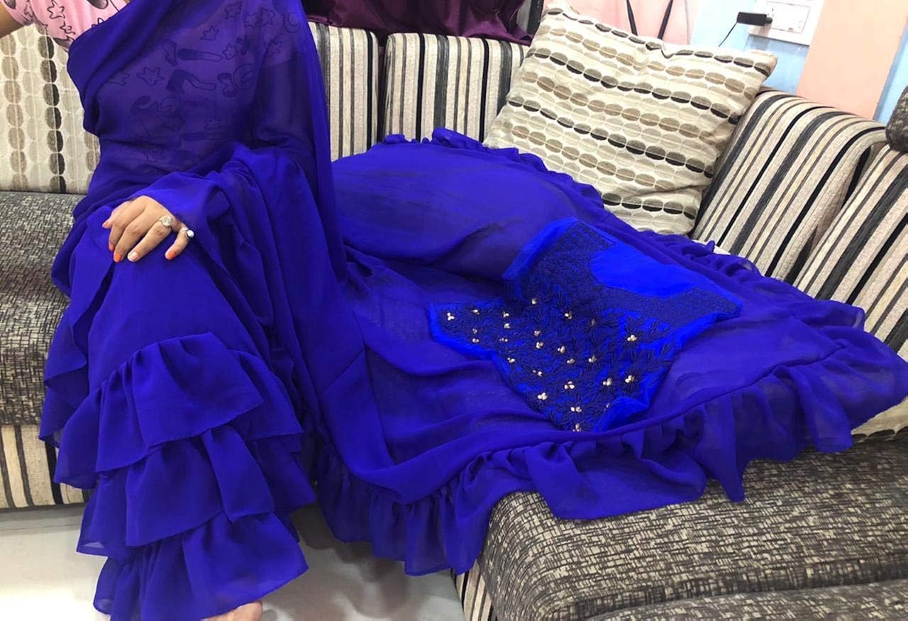 vinayak textile women's georgette saree with blouse piece material