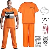 WEFONLLICOS Orange Prisoner Costume Prison Inmate Outfit Jail Criminal Jumpsuit Pant Set Halloween for Adult Men Women