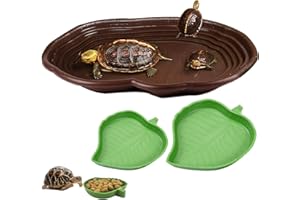 XDONEF 3PCS Tortoise Water Bowl with Ramp Leaf Tortoise Water Food Dish Turtle Pool Tortoise Bathing Pool Reptile Water Dish Large Soaking Dish Box Turtle Habitat Accessories