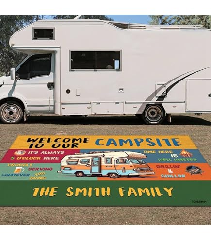 Custom Outdoor Floor Mat GUGLILI Custom Camping Rug With RV Trailer ...