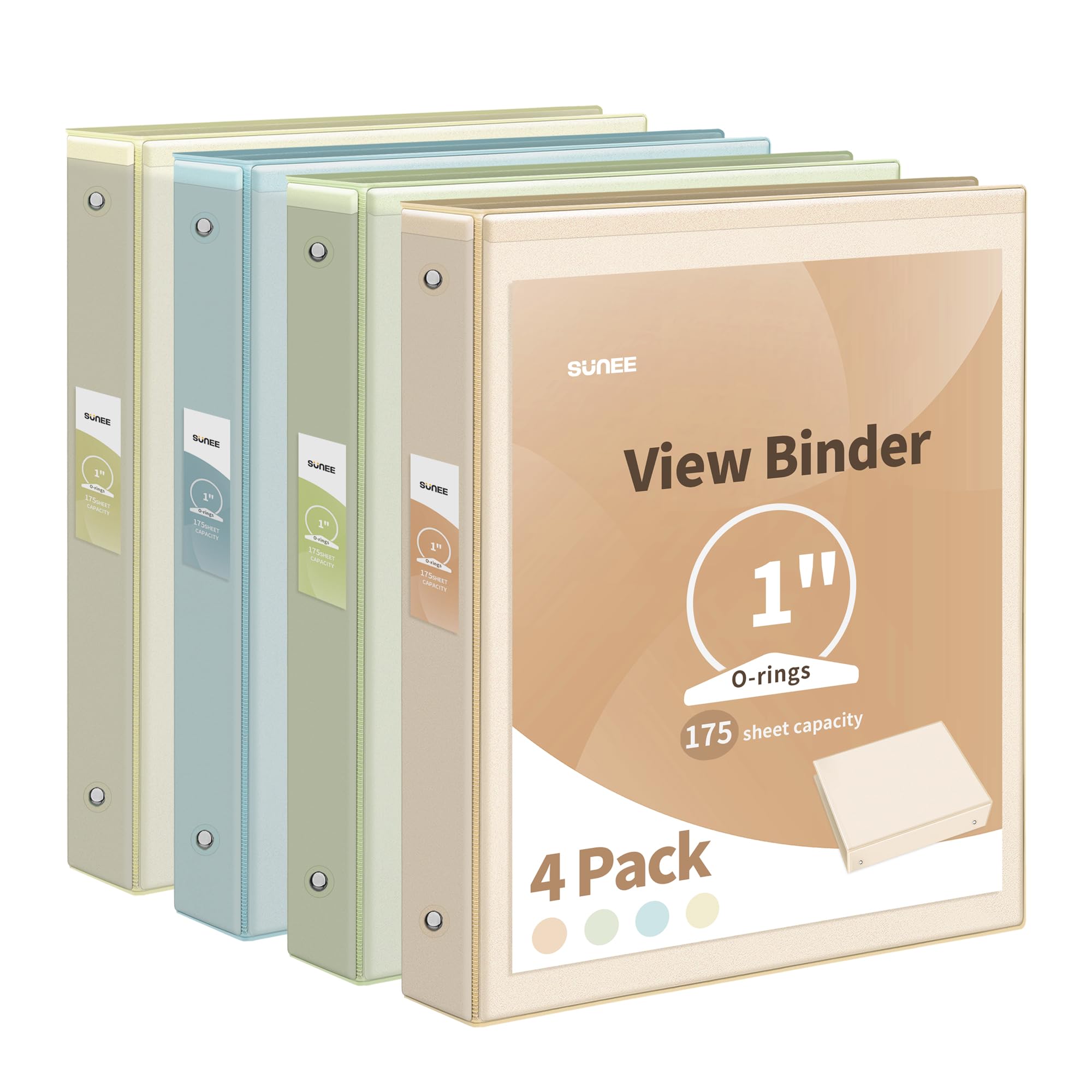 Photo 1 of SUNEE 3 Ring Binder 1 Inch 4 Pack, Clear View Binder Three Ring PVC-Free (Fit 8.5x11 Inches) for School or Office Supplies, Neutral Aesthetic