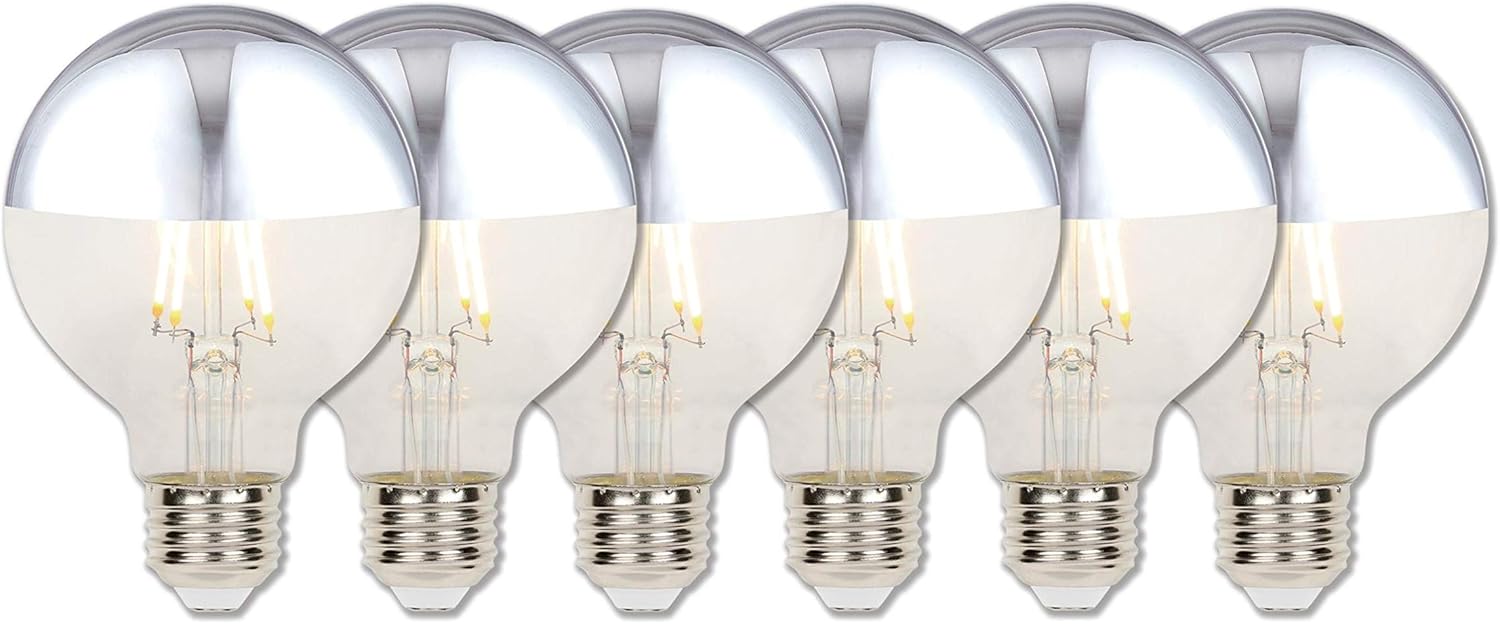 Westinghouse Lighting 5169020 4.5 (40-Watt Equivalent) G25 Dimmable Half Filament, Medium Base (6 Pack) LED Light Bulbs, 1/2 Chrome