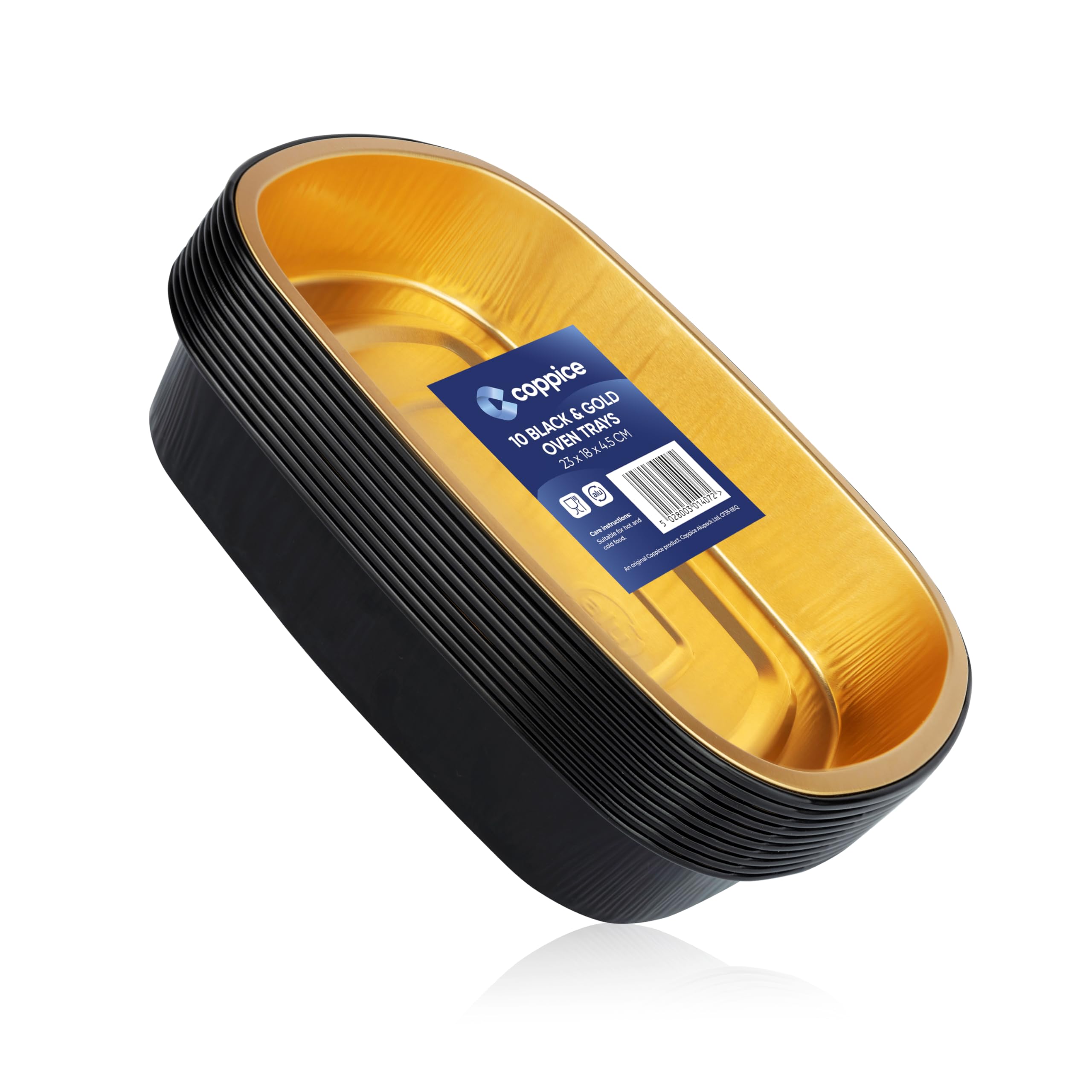 Coppice Strong Gold & Black Aluminium Foil Trays for Baking, BBQ, Roasting & Serving | Freezer, Microwave & Oven Safe | 10 Pack (Small)