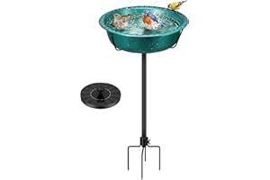 VIVOHOME Bird Bath with Solar Fountain for Outside, Weather-Resistant ABS Birdbath Bowl with Solar Powered Pump, Metal Ground