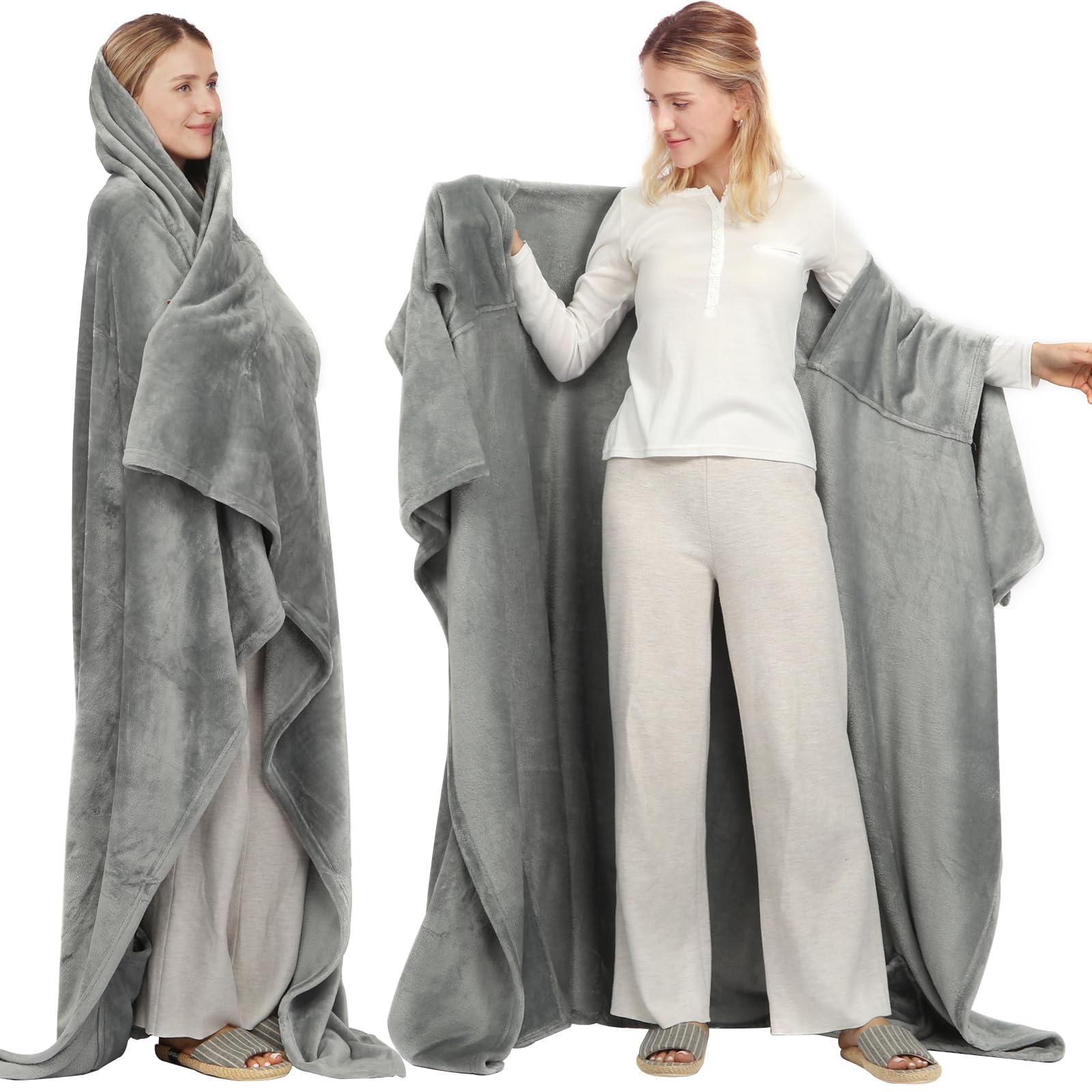 BORPEIN Wearable Blanket With Foot Pocket,Cozy Hug Oversized Wearable Throw Blanket,Soft and Warm for Sofa Lovers for Women Men Adult.One Size Fits All(Gray&White)