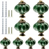 suiwotin 8pcs Dark Green Ceramic Pumpkin Knobs, Vintage Dresser Knobs | Retro Decorative Design, For Vanity, Closet, Cupboard, Furniture