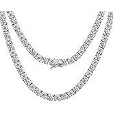MDFUN Tennis Necklace 18K White Gold Plated | 5.0-6.0mm Round Cubic Zirconia Cut Faux Diamond Tennis Chain for Women and Men 14-24 inches