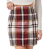 Scacto Women's Casual Plaid Skirt Zipper Side High Waisted Bodycon Mini Skirt