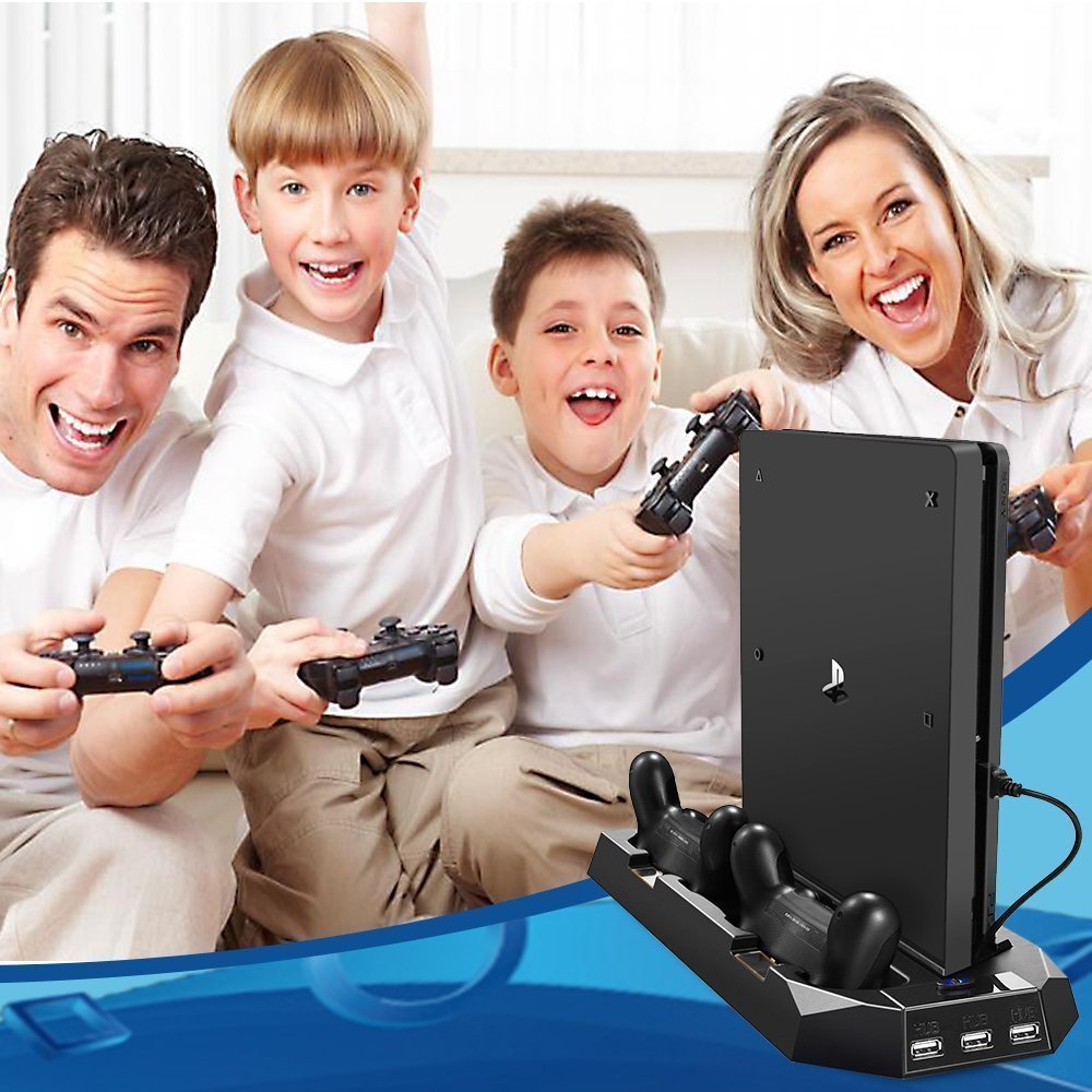 PECHAM PS4 enfriador vertical, PlayStation 4 y PS 4 Slim Consola de soporte vertical ventilador de refrigeración estación de carga