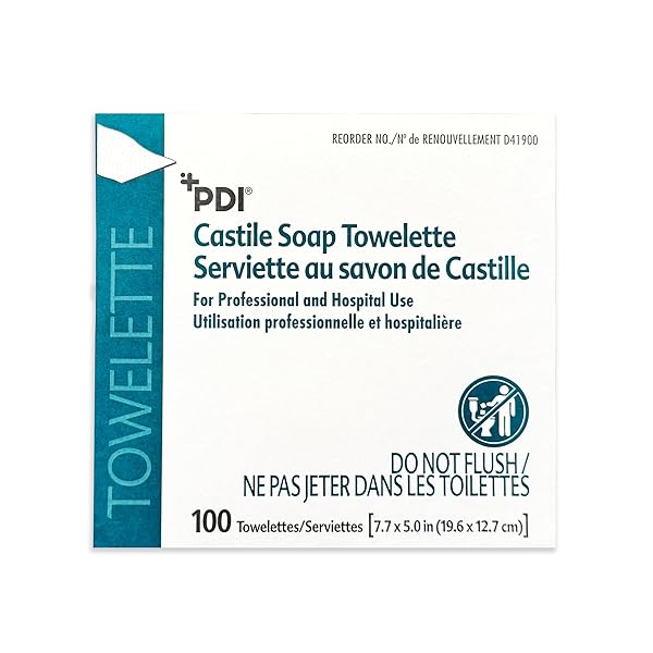 PDI CASTILE SOAP TOWELETTES, FACE AND HAND CLEANSING, 100 INDIVIDUALLY WRAPPED WIPES PER BOX