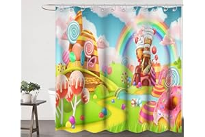BAIFNEZ Sweet Candy Shower Curtain 72x72 Inch Candyland Shower Curtain Girl Princess Sweet Cartoon Bathroom Decor Washable Fabric Lollipop Cupcake Icecream Donut Candy Bathroom Curtain with Hooks