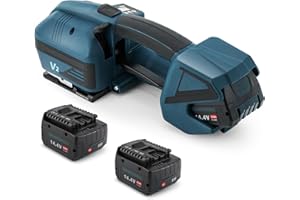 Flyrivergo Electric Strapping Machine 2 x 4000mAh Battery, Automatic Strapping Tool Banding Machine for 1/2-5/8in PP PET Straps Digital Display Tensioner Kit for Warehouse Pallet & Box Packaging