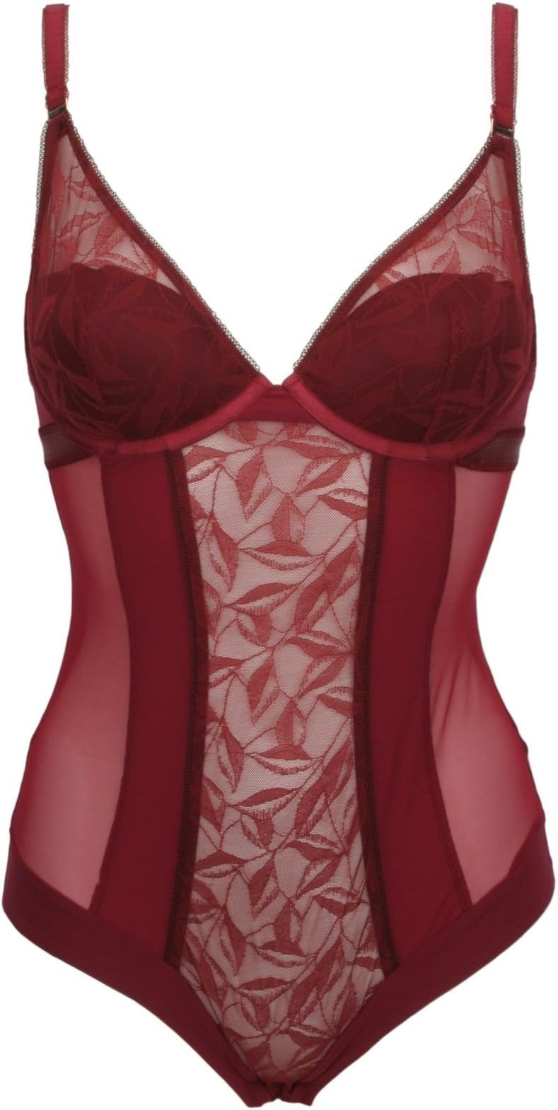 Rosie By Autograph Ladies Lace Body with Padded Bra Top Burgundy Shapewear
