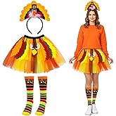 QLINLEAF Thanksgiving Turkey Tutu Costume Turkey Trot Skirt With Headband Sock for Women Autumn Fall Cosplay Party