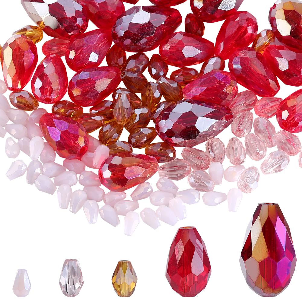 SUNNYCLUE 1 Box 280Pcs Teardrop Crystal Glass Beads Bulk Vertical Hole Glass Bead Faceted Teardrop Shape Loose Spacer Pink Beads for jewellery Making Bracelets Beading Supplies DIY Necklace Crafts