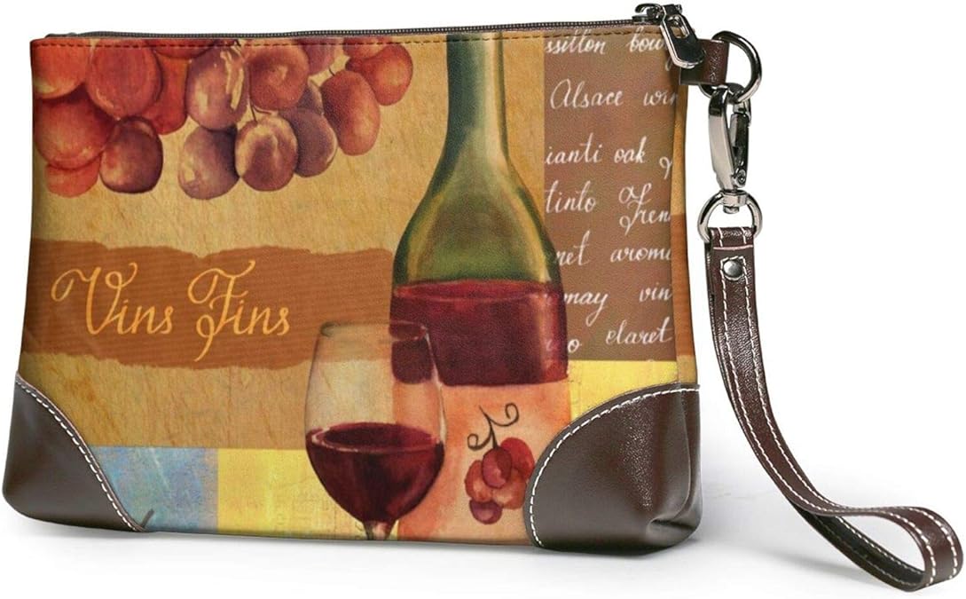Vintage Fine Red Wine Glass Women Clutch Purse With Wristlet Strap