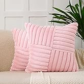 All Smiles Valentine's Day Couch Decorative Throw Pillow Covers 18x18 Set of 2 Faux Fur Plush Soft Fluffy Velvet Cushion Case Cozy Fuzzy Striped Pillowcase Home Decor for Bed Sofa Living Room,Pink
