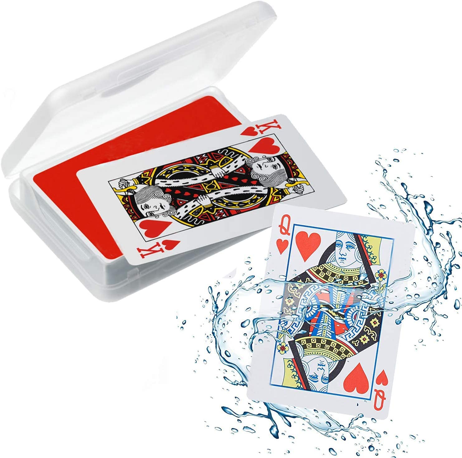 JKG® SPLASH PROOF TRAVEL PLAYING CARDS - 100% PLASTIC cards Water proof PVC Professional Style Standard Deck 52 Playing cards and 2 jokers - Poker nights, parties, family games (TRAVEL CASE INCLUDED)