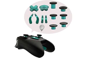 EASEGMER Metal Thumbsticks for Xbox One Elite Series 2, 13 in 1 Replacement Magnetic Buttons Kit Includes Metal Mod 6 Swap Joystick, 4 Paddles, 2 D-Pads, 1 Adjustment Tool (Green)
