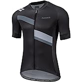 Santic Men's Cycling Jersey Shorts Sleeve Tops Pro Road Bike Bicycle Shirt Full Zip UPF 50+ MTB Jersey with Pockets