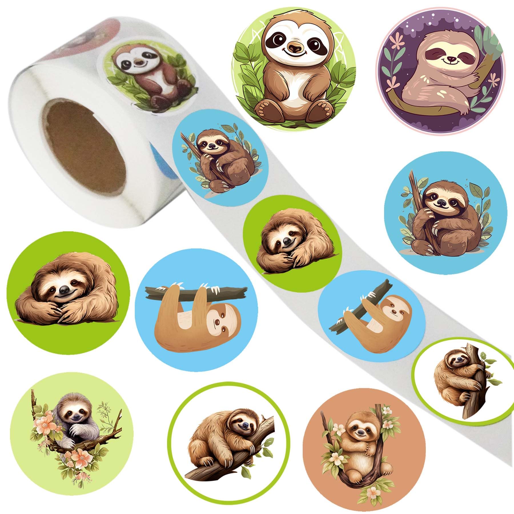 Photo 1 of 500 Pcs Sloth Animal Party Roll Stickers,Sloth Baby Shower Birthday Party Favors Supplies Decorations Goodie Bag Stuffers Prize Labels