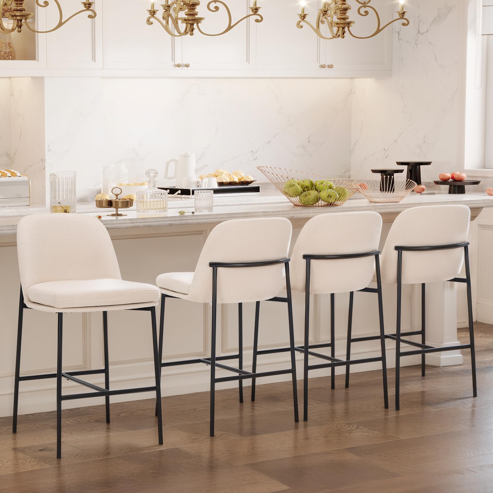 Photo 1 of *PARTIAL SET*
COLAMY Counter Height Bar Stools Set of 4, 25 Inch Modern Fabric Kitchen Island Stools with Back, Upholstered Counter Barstools Armless Bar Chairs with Metal Legs for Island Dining Room Bar, Beige
