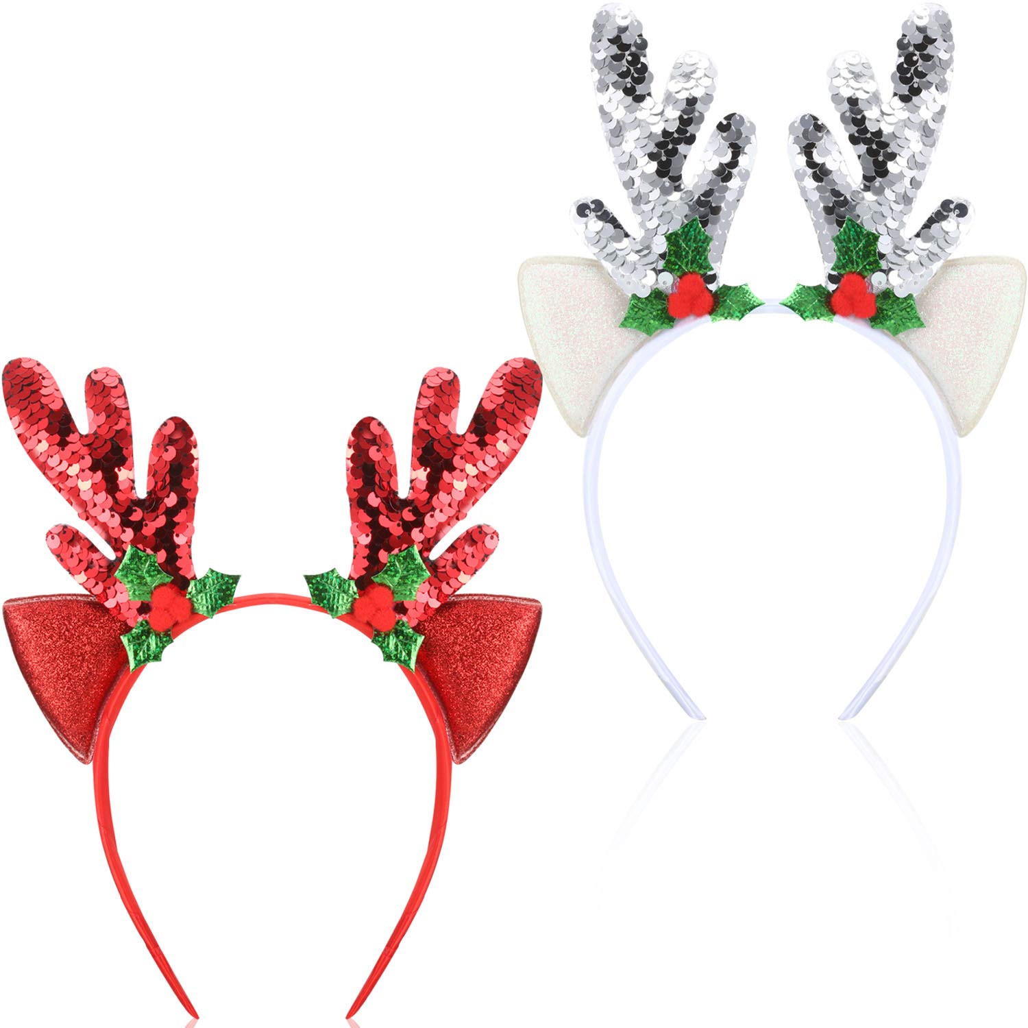 Bememo 2 Pieces Antler Headband Reindeer Headband Christmas Easter Headwear with Ears (Style C)