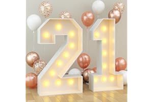 KAINSY 4ft Marquee Light up Numbers 21 Mosaic Numbers Frame for 21st Birthday Party Large Cardboard with Light Bulbs Pre-Cut Kit Giant Cut-Out Thick Foam Board Sign Diy Decorations for Her Him Anniversary