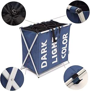 Cesta de Almacenamiento para Ropa Sucia, Plegable, Grande, 3 Secciones