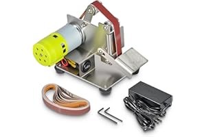 Mefape Electric Belt Sander for Woodworking, Mini Belt Sander for Metal Plastic Working DIY Small Projects, 7 Speed Regulation, Angle Adjustable Belt Knife Sharpener with 10pcs Belts and Dust Shield