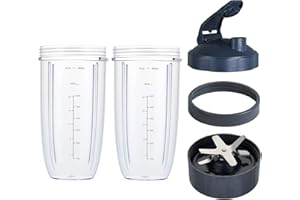 GAHSELEC Blender Replacement Parts for Nutribullet Blender, 32OZ Cup with Flip Top To Go Lid and Screw-Off Lip Ring & Premium Extractor Blade Compatible with Nutribullet 600W 900W Blenders (5 PCS)
