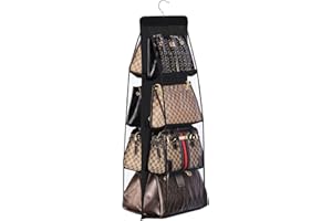 Lirex Handbag Hanging Organizer, 8 Pocket Purse Storage Hanger Oxford Cloth Closet for Family Closet Bedroom, Foldable and Universal Fit (Black)