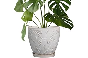 MPotTo 8 Inch Ceramic Pots for Plants Large Planter Pot with Drainage Hole and Saucer Round Flower Pot for Indoor Outdoor Decor, White
