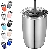 VEGOND Stainless Steel 12 oz Tumblers bulk Vacuum Insulated Double Wall Travel Tumbler with Lid and Straw Reusable Tumbler, Stainless 1 Pack