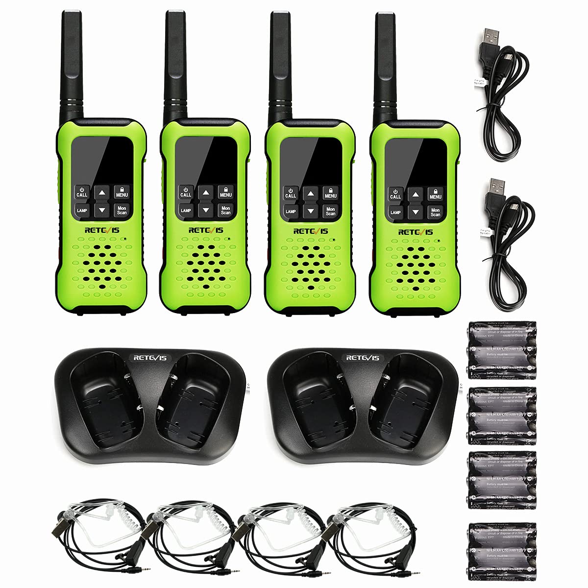 Retevis RT649P Walkie Talkie Wiederaufladbar, Wasserdichter IP67-Schwimmer, PMR 446, 16 Kanäle Lizenzfrei, LED-Taschenlampe, CTCSS/DCS VOX, Walkie Talkie-Headset (2 Paar, Grün) 7